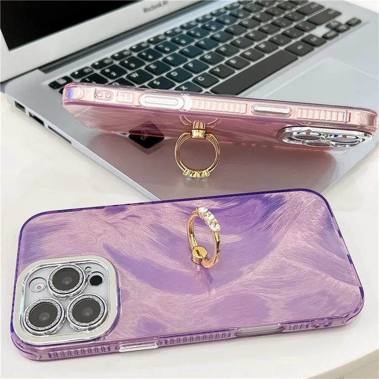 For iPhone 16 Pro Max Case Ring Holder PC+TPU IMD Phone Cover with Lens Film