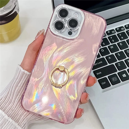 For iPhone 16 Pro Max Case Ring Holder PC+TPU IMD Phone Cover with Lens Film