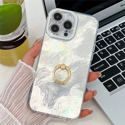 For iPhone 16 Pro Max Case Ring Holder PC+TPU IMD Phone Cover with Lens Film