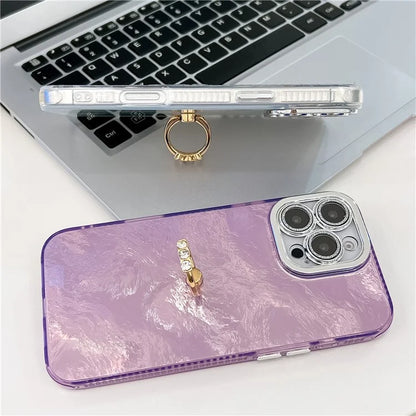 For iPhone 16 Pro Max Case Ring Holder PC+TPU IMD Phone Cover with Lens Film
