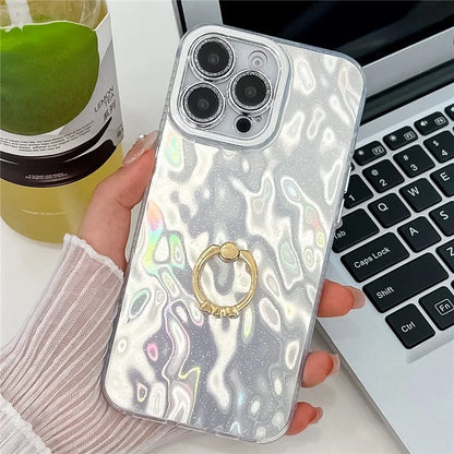 For iPhone 16 Pro Max Case Ring Holder PC+TPU IMD Phone Cover with Lens Film