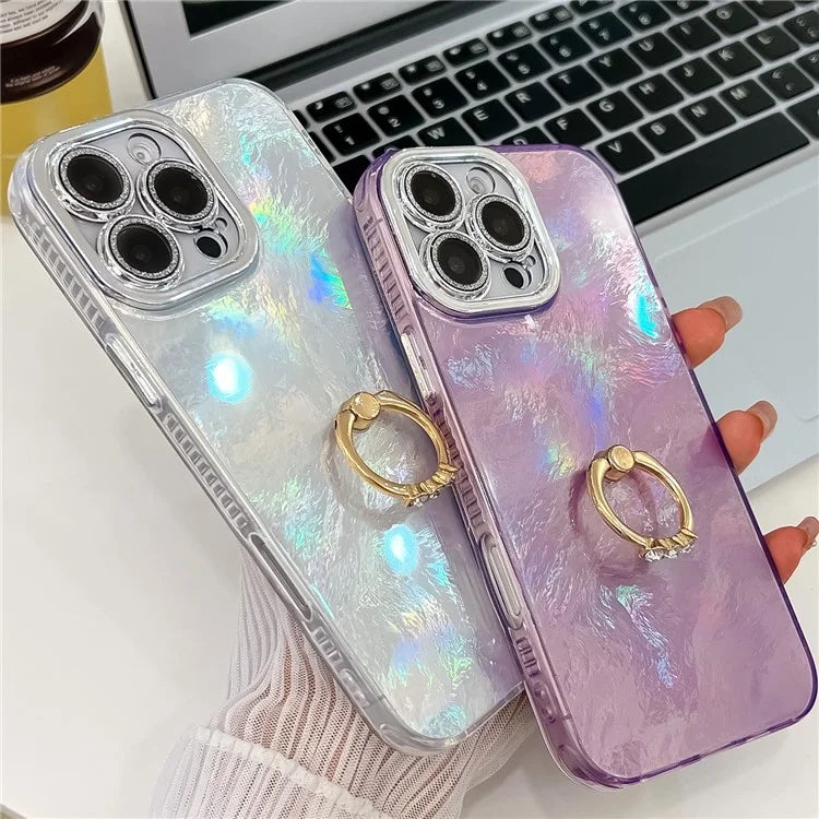 For iPhone 16 Pro Max Case Ring Holder PC+TPU IMD Phone Cover with Lens Film