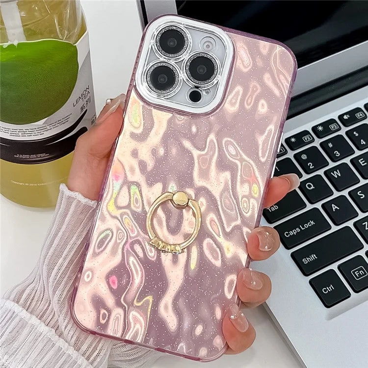 For iPhone 16 Pro Max Case Ring Holder PC+TPU IMD Phone Cover with Lens Film