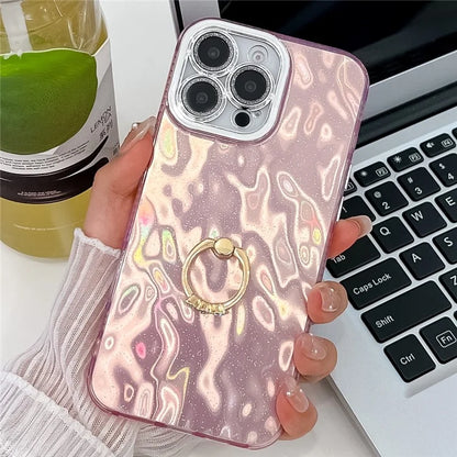 For iPhone 16 Pro Max Case Ring Holder PC+TPU IMD Phone Cover with Lens Film