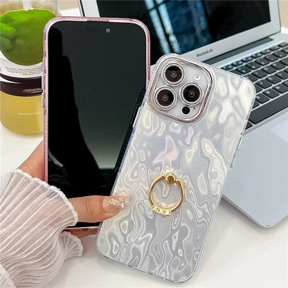 For iPhone 16 Pro Max Case Ring Holder PC+TPU IMD Phone Cover with Lens Film