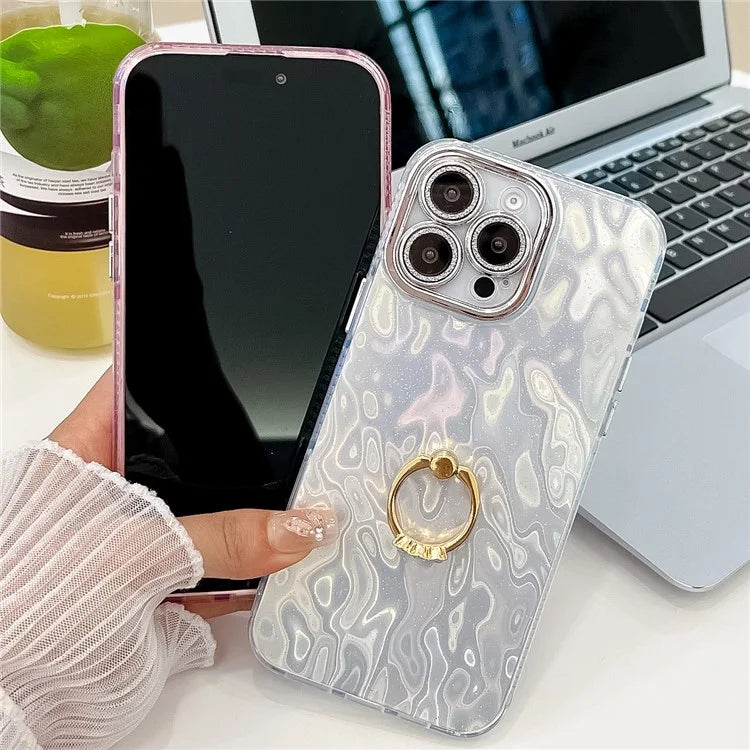 For iPhone 16 Pro Max Case Ring Holder PC+TPU IMD Phone Cover with Lens Film