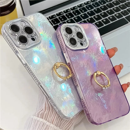 For iPhone 16 Pro Max Case Ring Holder PC+TPU IMD Phone Cover with Lens Film