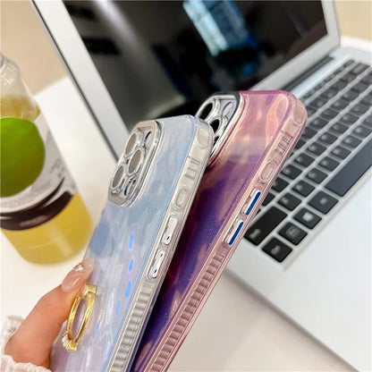 For iPhone 16 Pro Max Case Ring Holder PC+TPU IMD Phone Cover with Lens Film