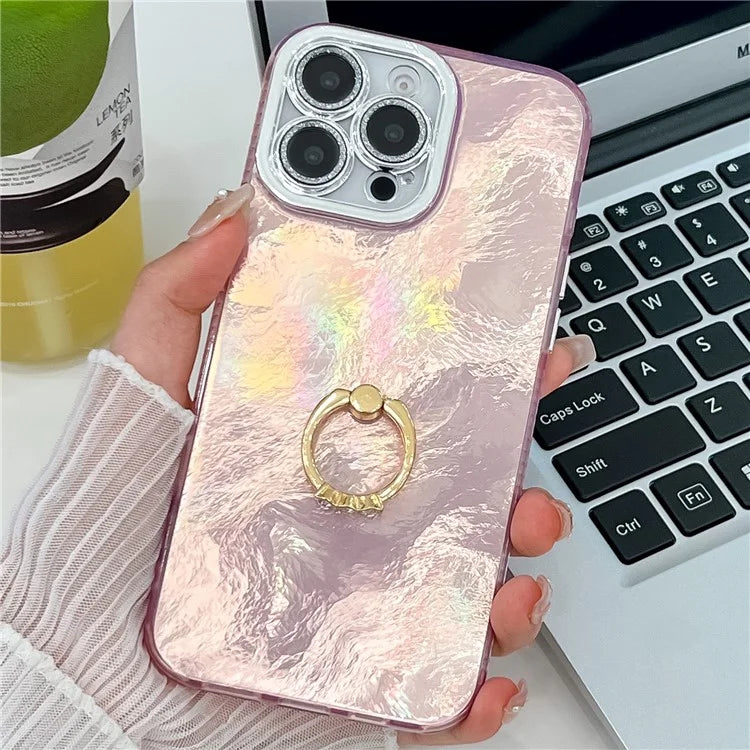 For iPhone 16 Pro Max Case Ring Holder PC+TPU IMD Phone Cover with Lens Film