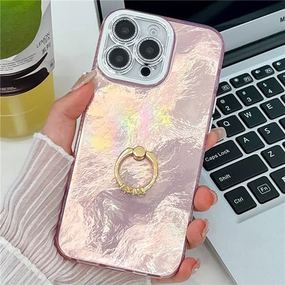For iPhone 16 Pro Max Case Ring Holder PC+TPU IMD Phone Cover with Lens Film
