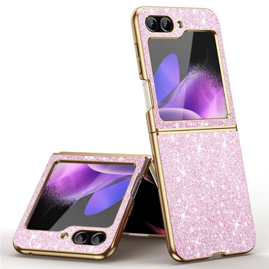 For Samsung Galaxy Z Flip5 5G Case Electroplated Design Glitter Leather+PC Phone Cover