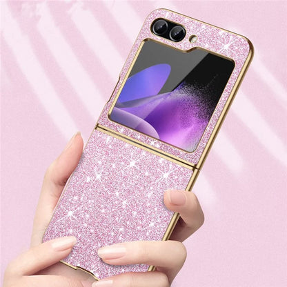 For Samsung Galaxy Z Flip6 5G Case Leather+PC Phone Cover Sparkle Glitter