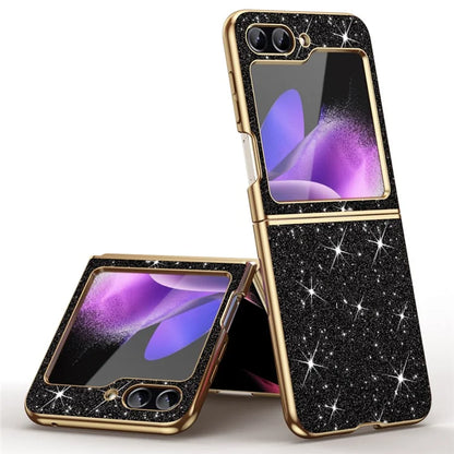 For Samsung Galaxy Z Flip6 5G Case Leather+PC Phone Cover Sparkle Glitter