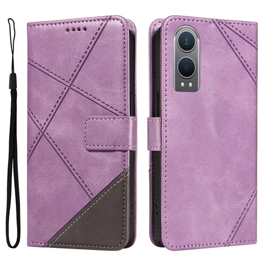 For OnePlus Nord CE4 Lite 5G / Oppo K12x 5G (China) Case Leather Wallet Shockproof Phone Cover Geometric Line