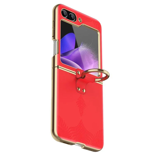 For Samsung Galaxy Z Flip6 5G Case Nappa Texture Leather+PC Phone Cover Ring Holder