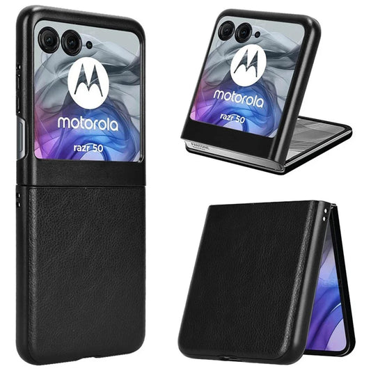 For Motorola Razr 50 5G Case Litchi Texture PU Leather Coated Hard PC Phone Cover