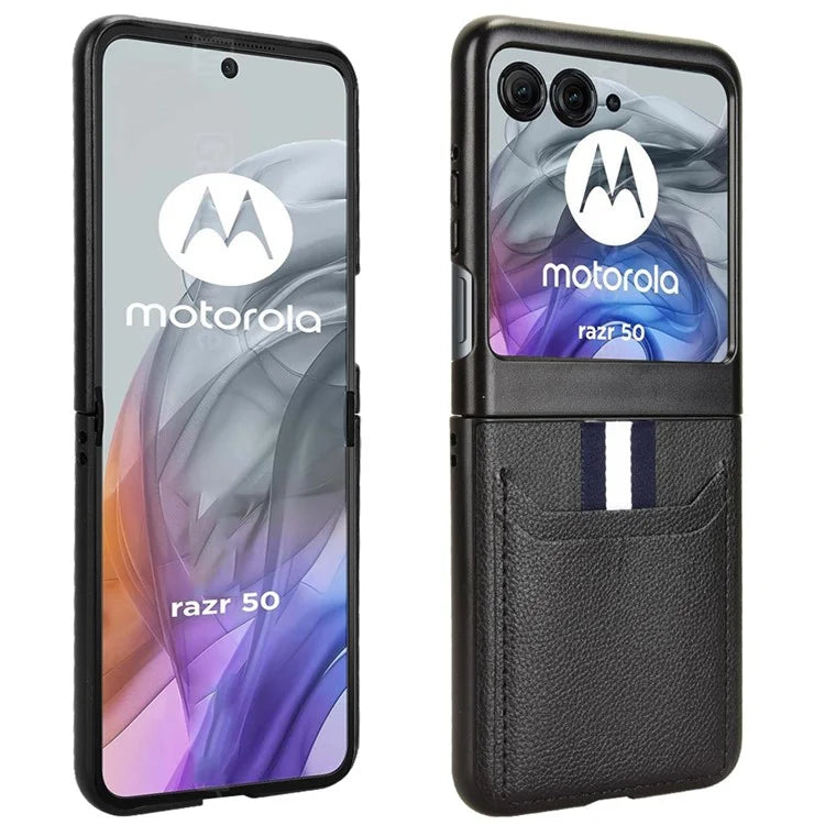 For Motorola Razr 50 5G Case Litchi Texture Leather+PC Phone Cover with Dual Card Slots