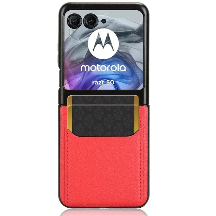 For Motorola Razr 50 5G Case Litchi Texture Leather+PC Phone Cover with Dual Card Slots