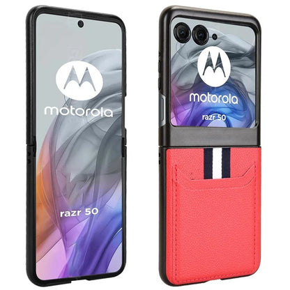 For Motorola Razr 50 5G Case Litchi Texture Leather+PC Phone Cover with Dual Card Slots