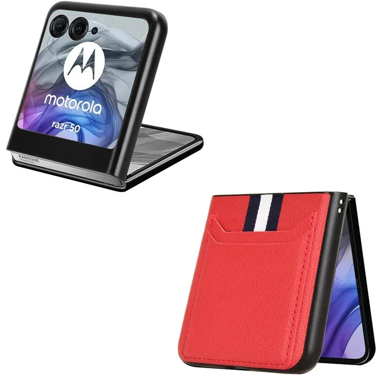 For Motorola Razr 50 5G Case Litchi Texture Leather+PC Phone Cover with Dual Card Slots