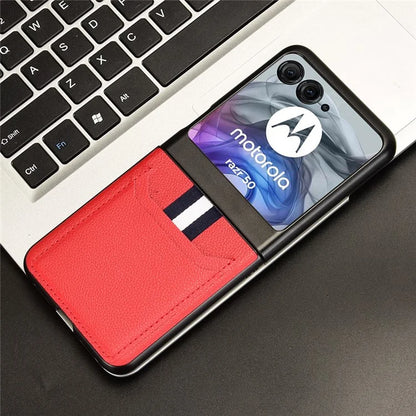 For Motorola Razr 50 5G Case Litchi Texture Leather+PC Phone Cover with Dual Card Slots