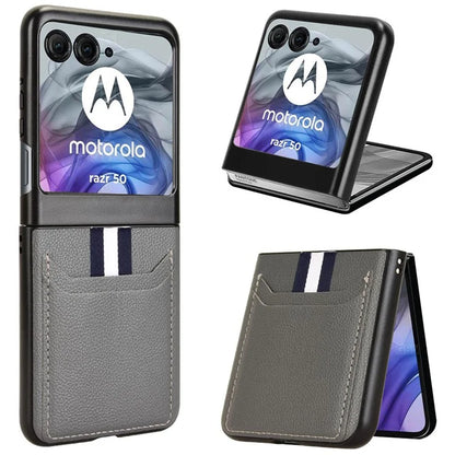 For Motorola Razr 50 5G Case Litchi Texture Leather+PC Phone Cover with Dual Card Slots