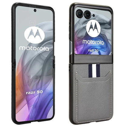 For Motorola Razr 50 5G Case Litchi Texture Leather+PC Phone Cover with Dual Card Slots
