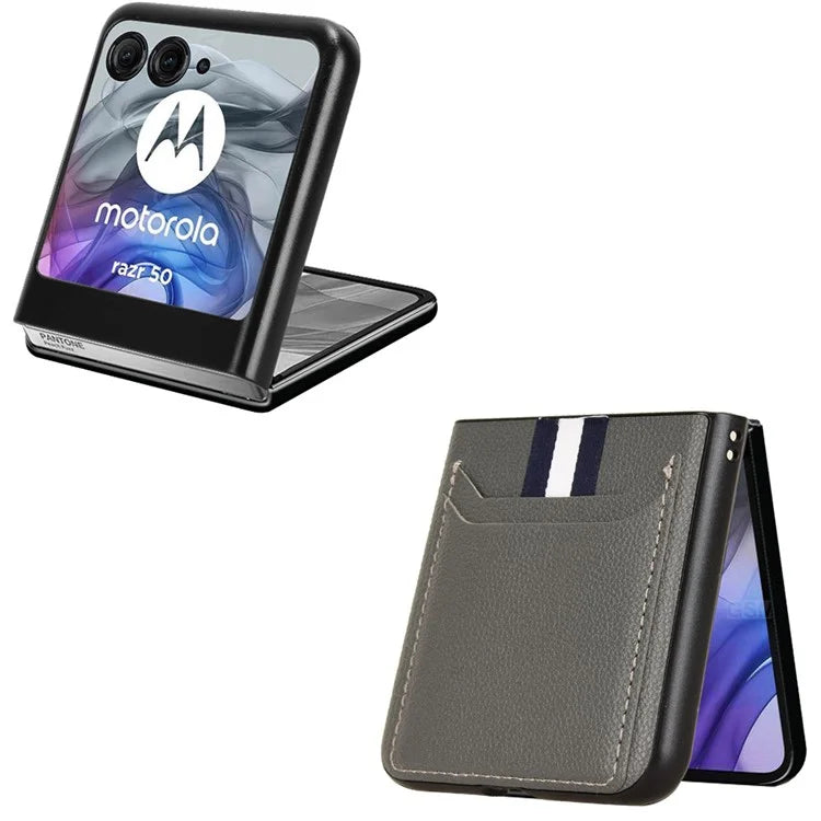 For Motorola Razr 50 5G Case Litchi Texture Leather+PC Phone Cover with Dual Card Slots
