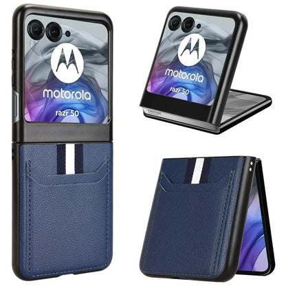 For Motorola Razr 50 5G Case Litchi Texture Leather+PC Phone Cover with Dual Card Slots