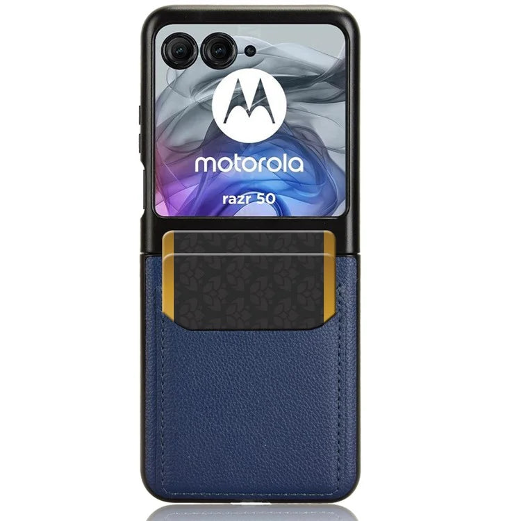 For Motorola Razr 50 5G Case Litchi Texture Leather+PC Phone Cover with Dual Card Slots