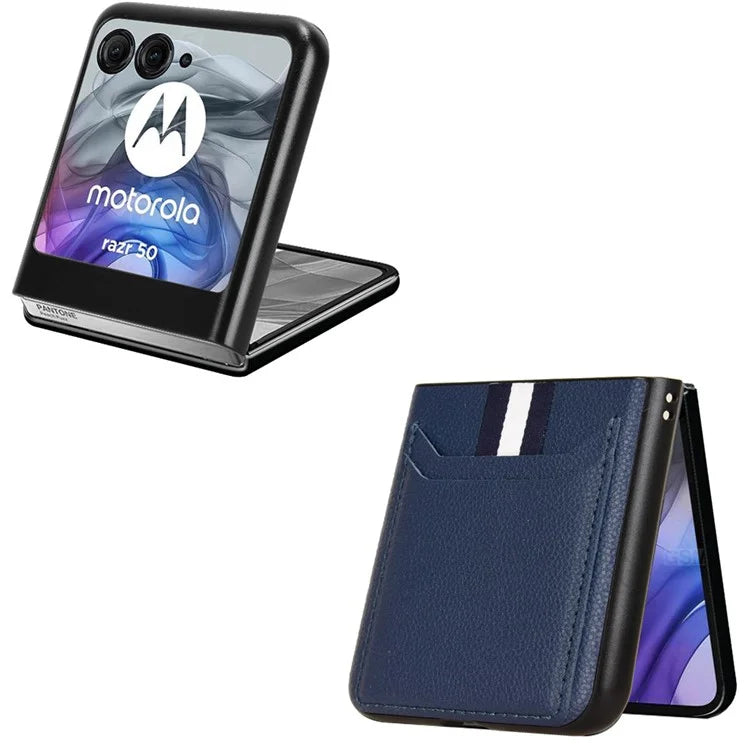 For Motorola Razr 50 5G Case Litchi Texture Leather+PC Phone Cover with Dual Card Slots