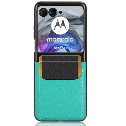 For Motorola Razr 50 5G Case Litchi Texture Leather+PC Phone Cover with Dual Card Slots