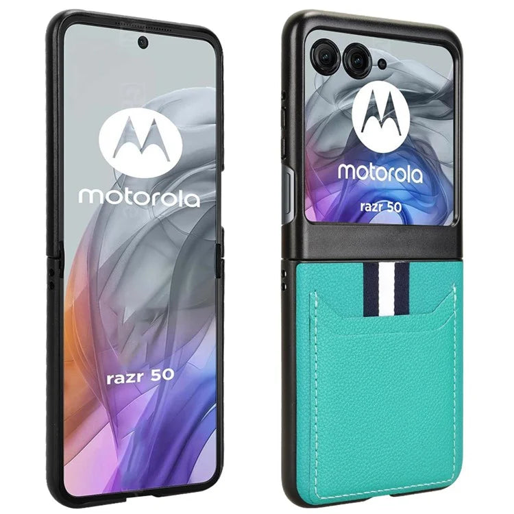 For Motorola Razr 50 5G Case Litchi Texture Leather+PC Phone Cover with Dual Card Slots