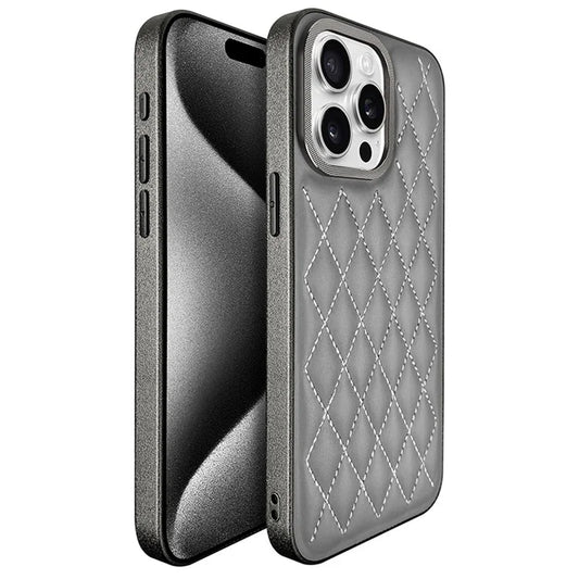 KST DESIGN For iPhone 13 Pro Case Leather Coated PC+TPU Phone Cover Stitching Rhombus, Matte Interior