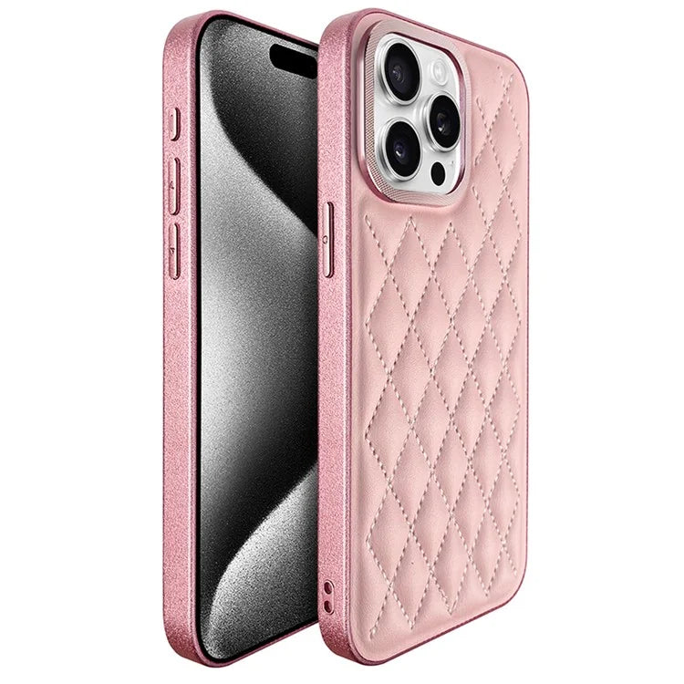 KST DESIGN For iPhone 13 Pro Case Leather Coated PC+TPU Phone Cover Stitching Rhombus, Matte Interior