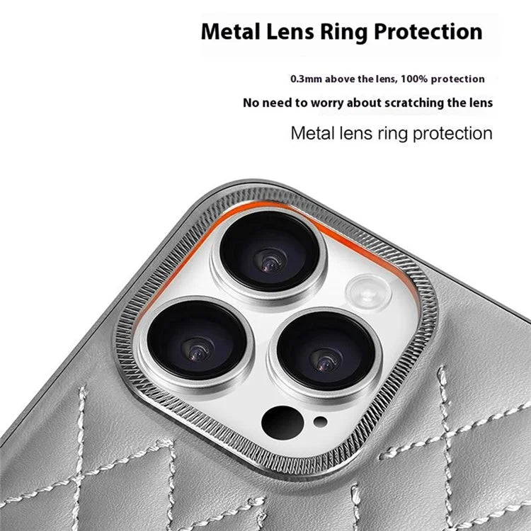 KST DESIGN For iPhone 13 Pro Case Leather Coated PC+TPU Phone Cover Stitching Rhombus, Matte Interior