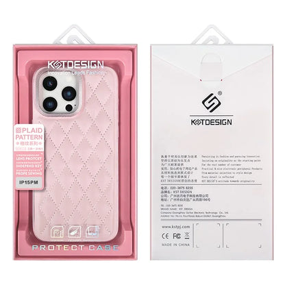 KST DESIGN For iPhone 13 Pro Case Leather Coated PC+TPU Phone Cover Stitching Rhombus, Matte Interior