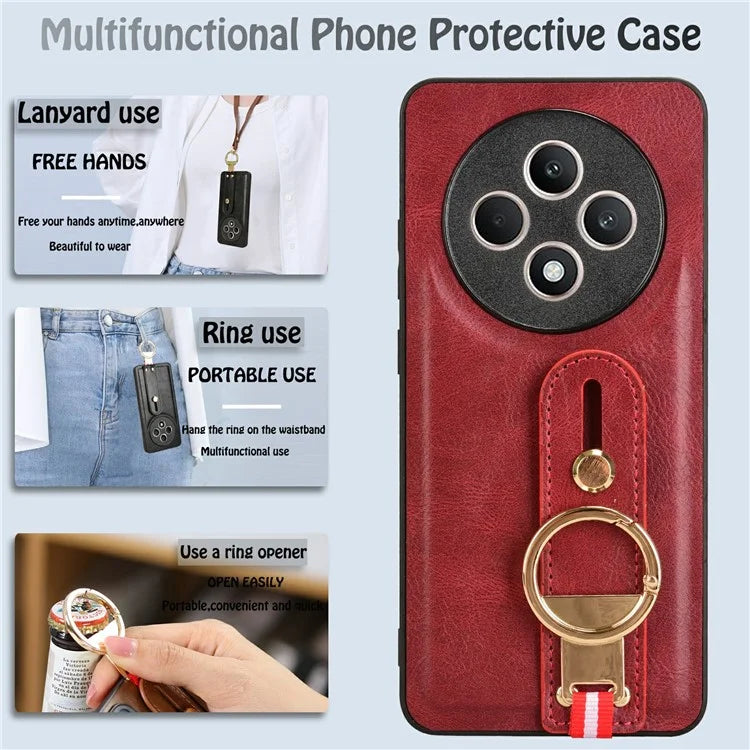 For Oppo Reno12 F 4G Case Wristband Kickstand Leather+PC+TPU Phone Cover with Bottle Opener