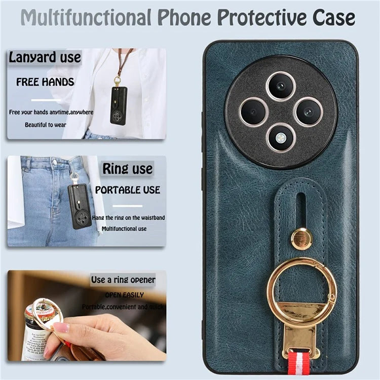 For Oppo Reno12 F 4G Case Wristband Kickstand Leather+PC+TPU Phone Cover with Bottle Opener