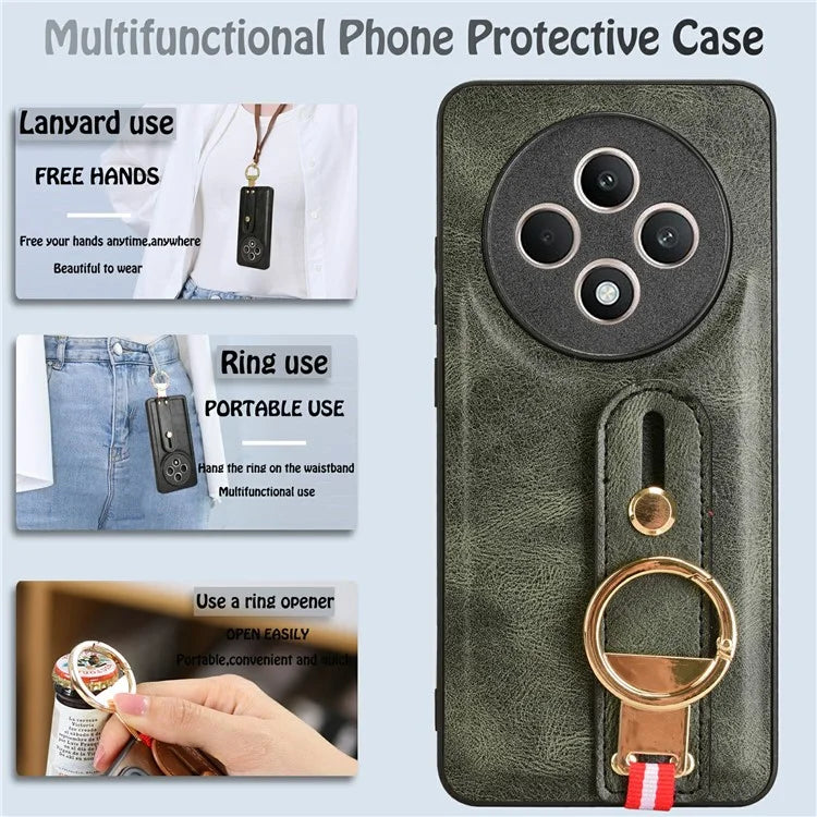 For Oppo Reno12 F 4G Case Wristband Kickstand Leather+PC+TPU Phone Cover with Bottle Opener