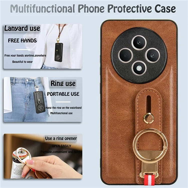 For Oppo Reno12 F 4G Case Wristband Kickstand Leather+PC+TPU Phone Cover with Bottle Opener
