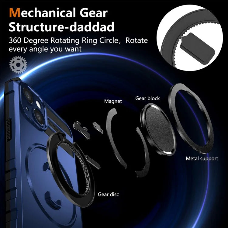 For iPhone 13 Case Compatible with MagSafe Rotary Kickstand Anti-Drop TPU+PC Phone Cover