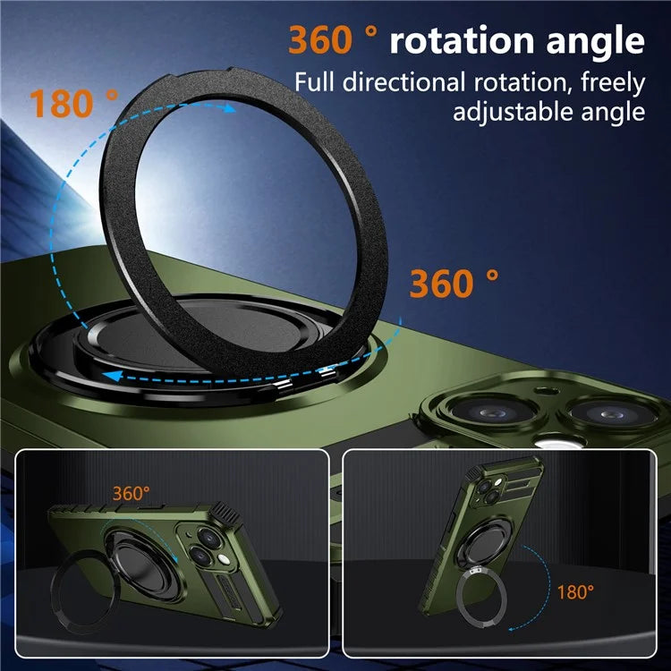 For iPhone 13 Case Compatible with MagSafe Rotary Kickstand Anti-Drop TPU+PC Phone Cover