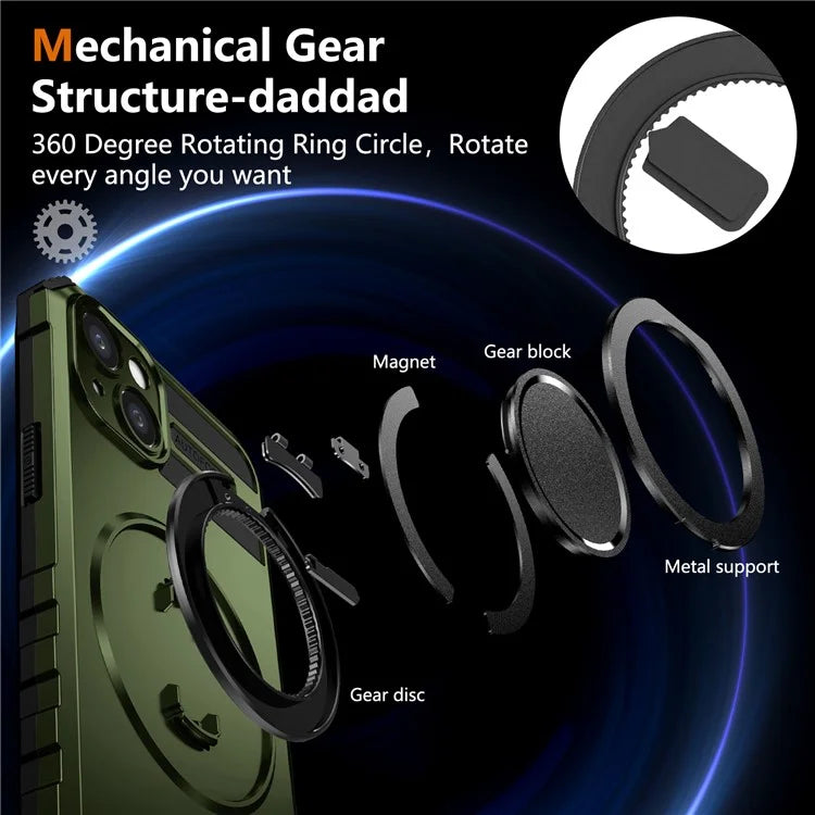 For iPhone 13 Case Compatible with MagSafe Rotary Kickstand Anti-Drop TPU+PC Phone Cover