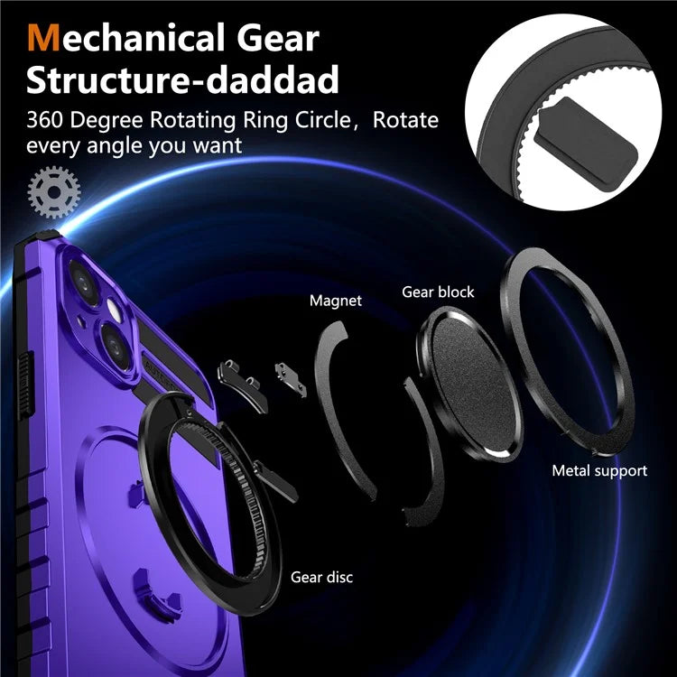 For iPhone 13 Case Compatible with MagSafe Rotary Kickstand Anti-Drop TPU+PC Phone Cover