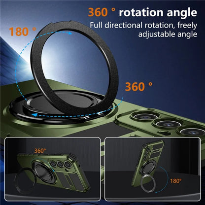 For Samsung Galaxy S23 FE Case Compatible with MagSafe Rotary Kickstand Anti-Drop TPU+PC Phone Cover