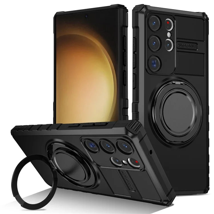 For Samsung Galaxy S23 Ultra Case Compatible with MagSafe Rotary Kickstand Anti-Drop TPU+PC Phone Cover