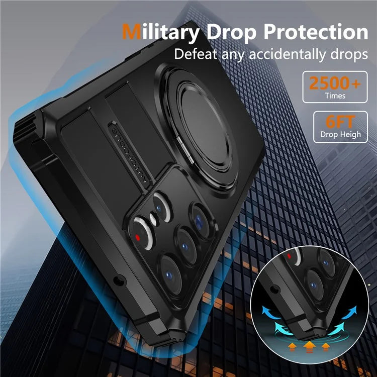 For Samsung Galaxy S23 Ultra Case Compatible with MagSafe Rotary Kickstand Anti-Drop TPU+PC Phone Cover