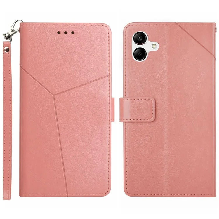 HT01 For Samsung Galaxy A06 Case Leather Phone Cover Y-Shaped Lines Imprint