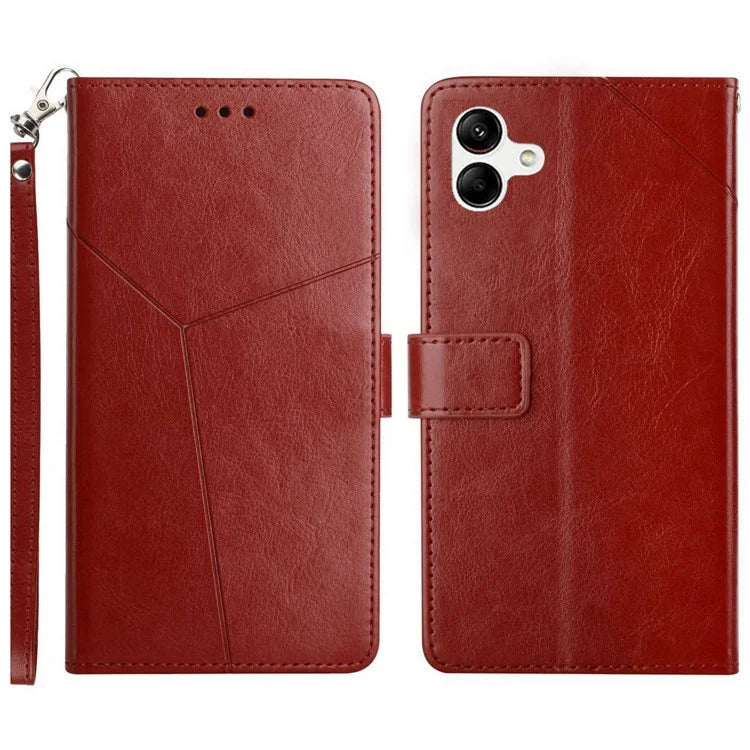 HT01 For Samsung Galaxy A06 Case Leather Phone Cover Y-Shaped Lines Imprint
